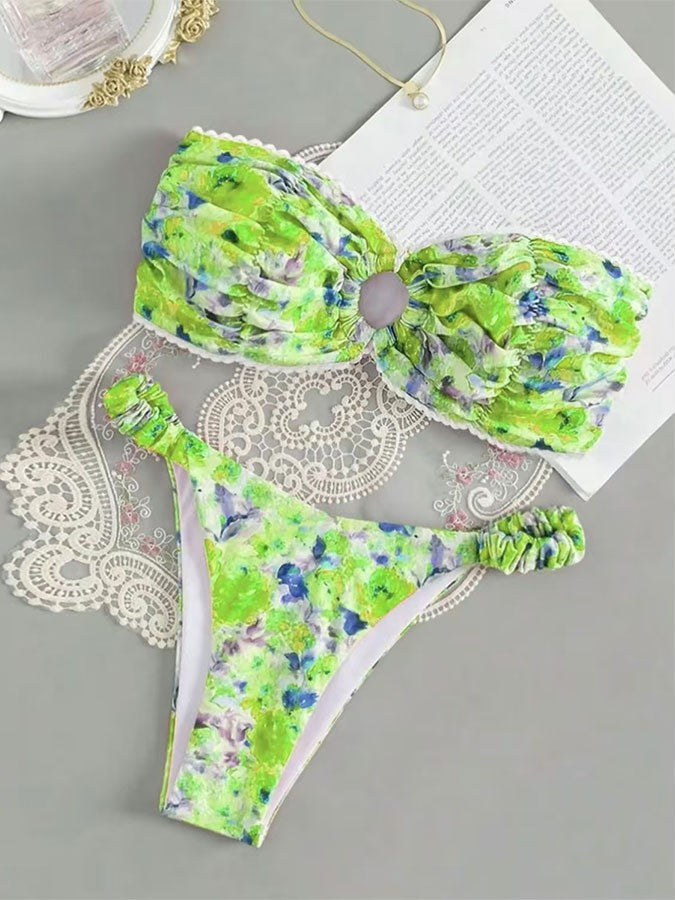 Kvinder Floral Rynkning Bikini Sæt Stilla
