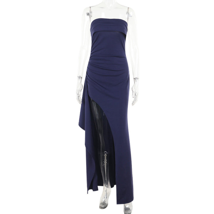 Dame elegant Maxi-kjole med skulderfri design og asymmetrisk slids Skovae