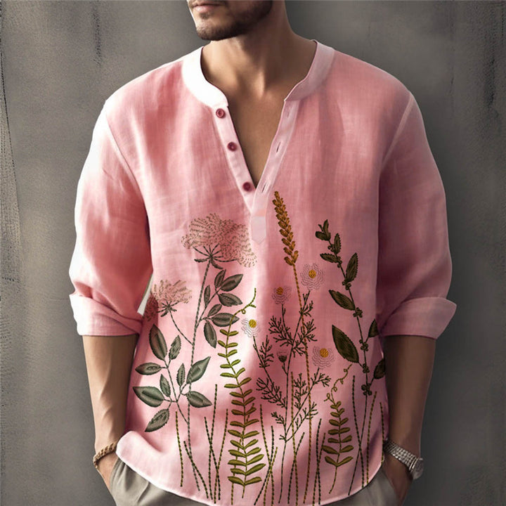 Herrer Elegant Blomst Broderet Skjorte Stilla