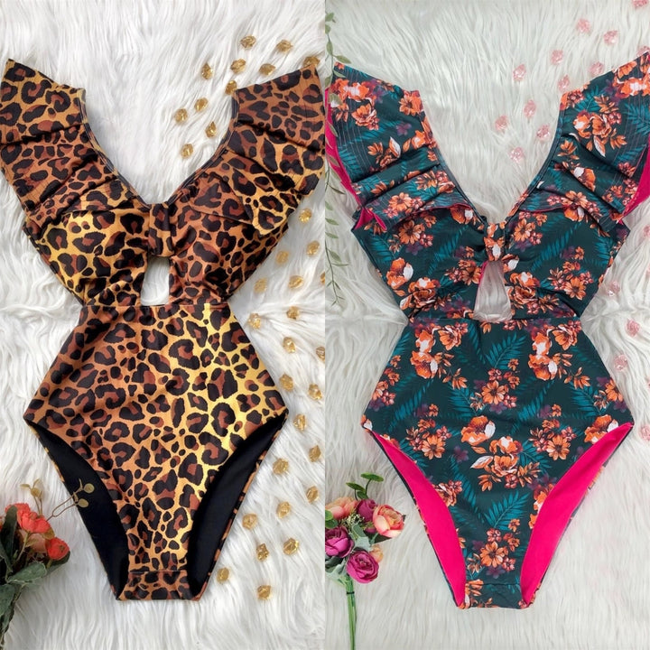 Dame One-piece badedragt med floral cut-out og ruffle detaljer Stilla