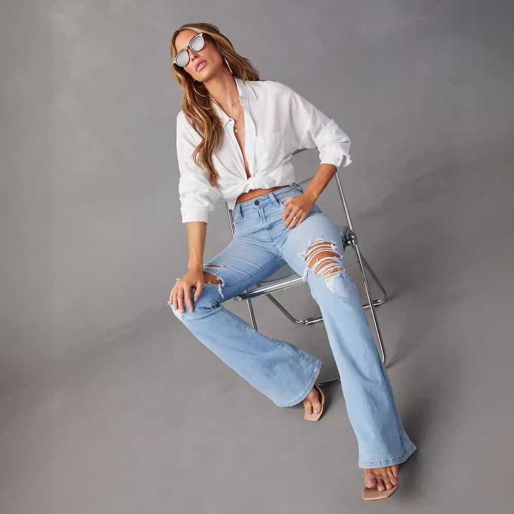 Dame Flared Jeans med revne-detaljer og høj talje Stilla