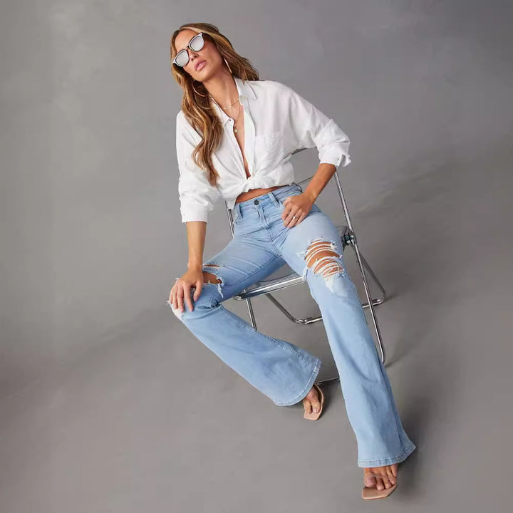 Dame Flared Jeans med revne-detaljer og høj talje Stilla