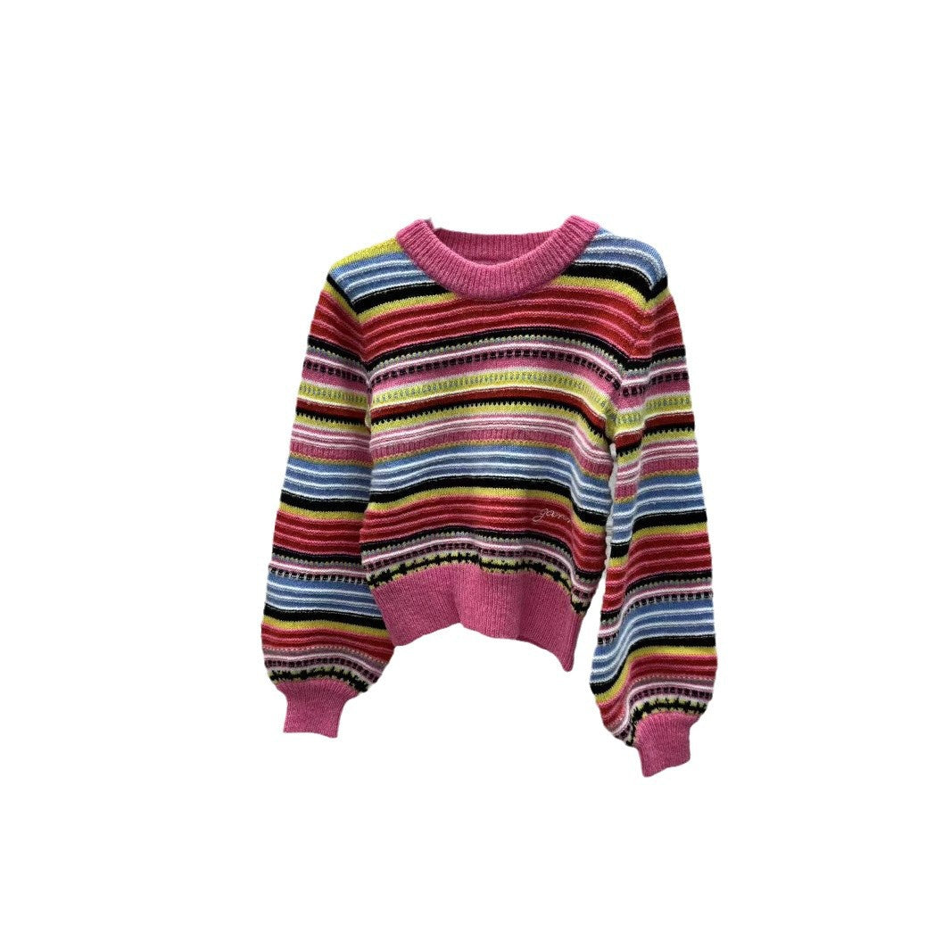 Dame sweater med farverigt stribet design og voluminøse ærmer Stilla