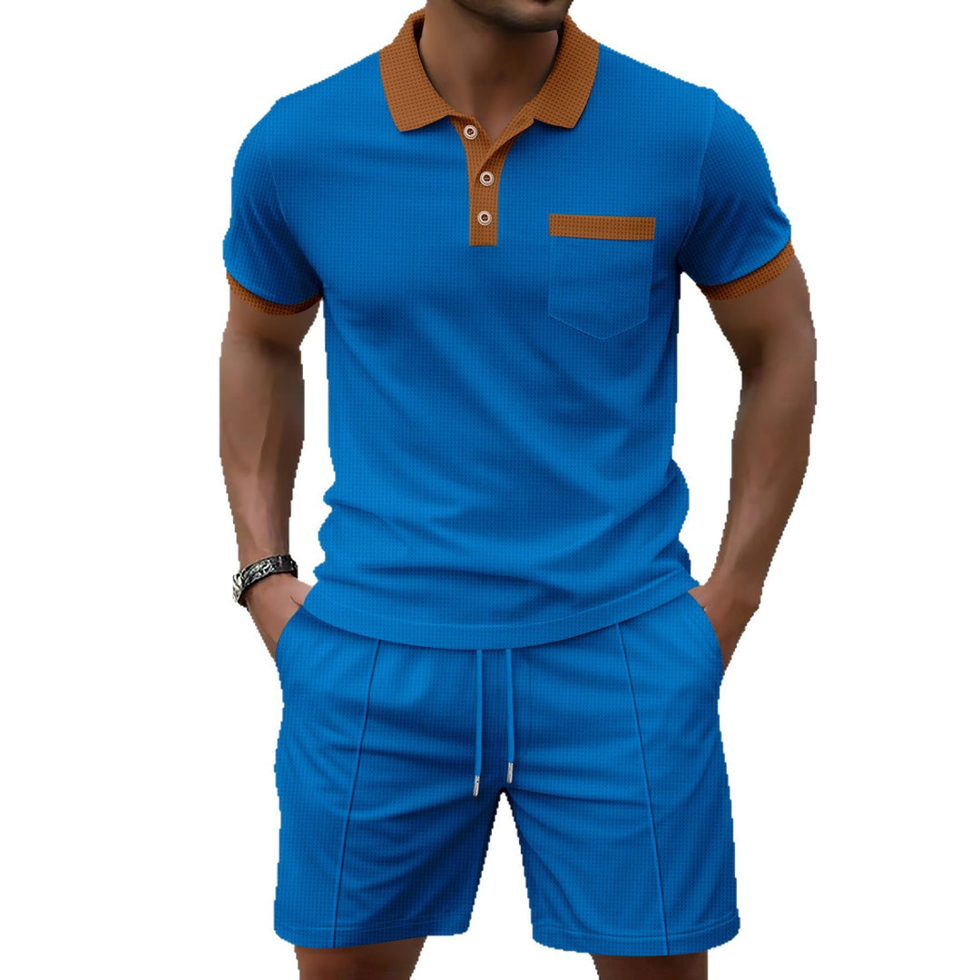 Herrer polo skjorte med struktureret tekstur og moderigtige kort sport shorts sæt Stilla