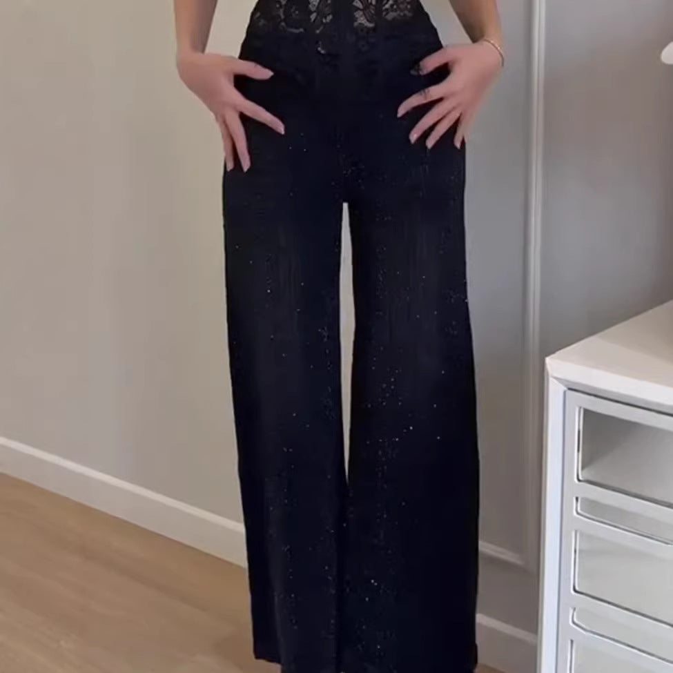 Kvindernes glitrende bredskårede jeans med elegant struktur Stilla