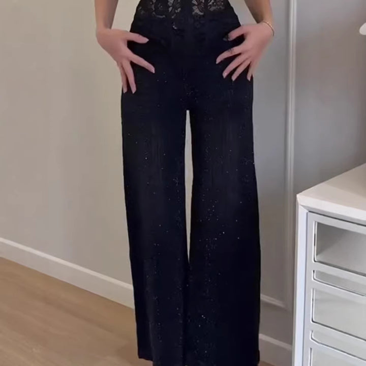 Kvindernes glitrende bredskårede jeans med elegant struktur Stilla