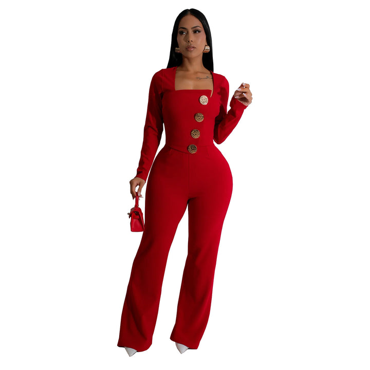Dame Elegant Jumpsuit med firkantet udskæring og raffinerede knapdetaljer Stilla