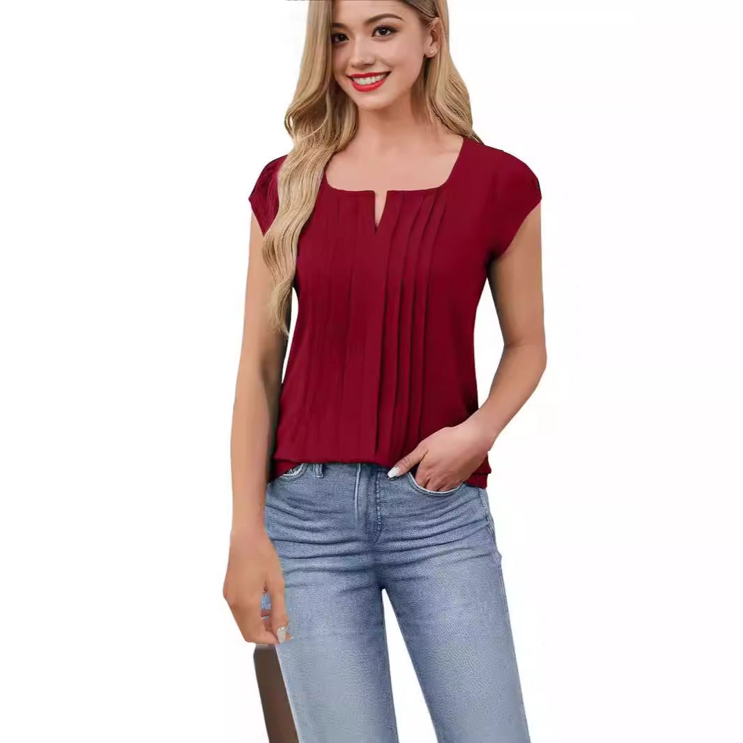 Dame elegant plisseret bluse med V-udskæring Stilla
