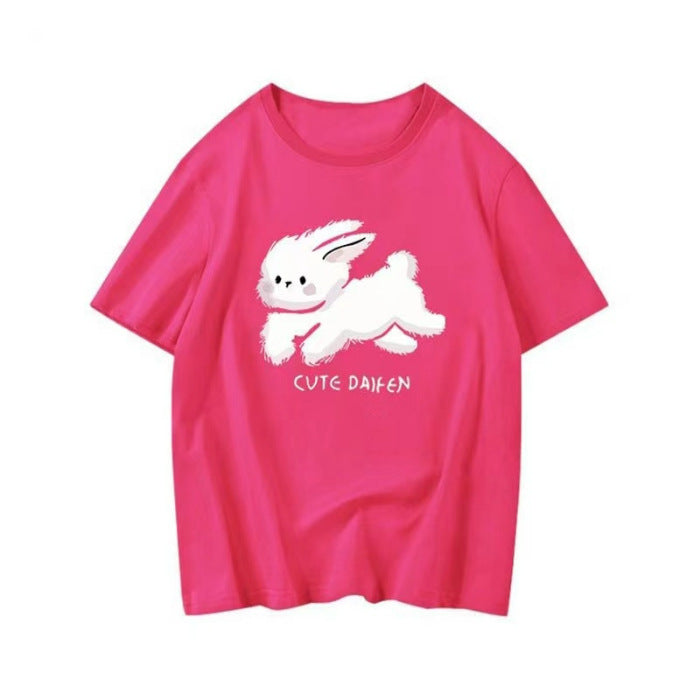 Dame T-shirt med sødt kaninmotiv og afslappet pasform Stilla
