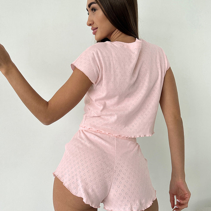 Dame afslappet fritids-sæt med cropped top og korte bukser i åndbart materiale Stilla