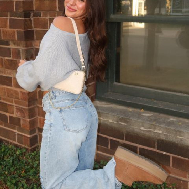 Dame Casual Crop Sweater med asymmetrisk halsudskæring og ribbet tekstur Skovae