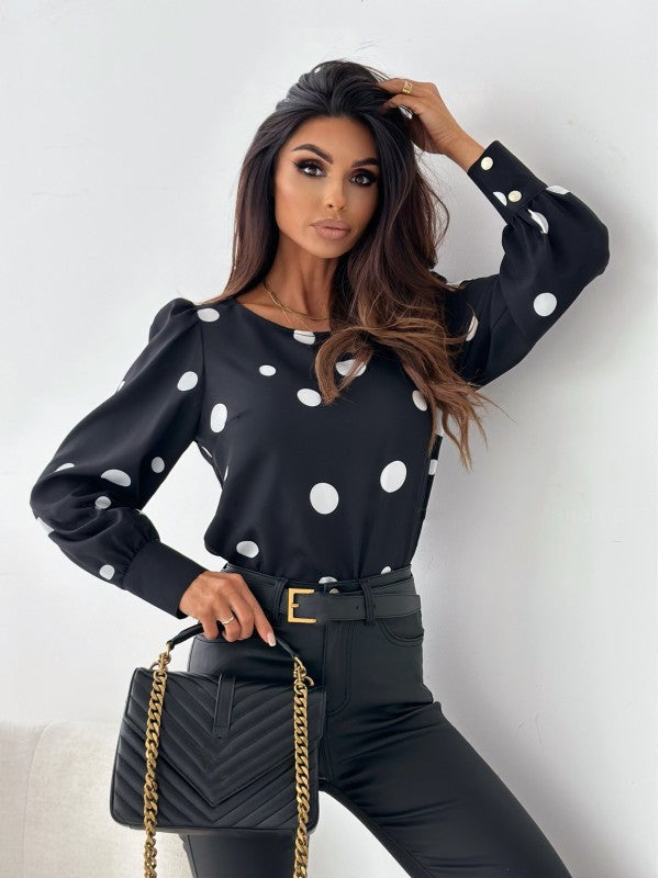 Dame Elegant Polka-Dot Puffærme Bluse Stilla