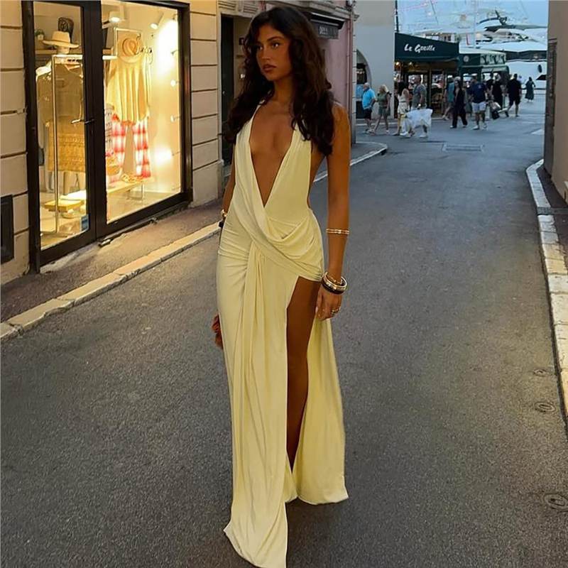 Damen Elegantes Wickelkleid mit tiefem V-Ausschnitt und fließendem Schnitt Skovae