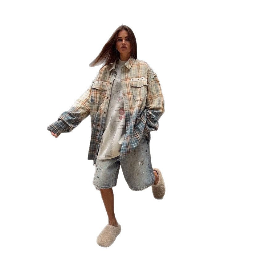 Kvinders Oversized Ternet Skjortejakke med Lommer Stilla