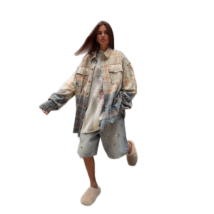Kvinders Oversized Ternet Skjortejakke med Lommer Stilla