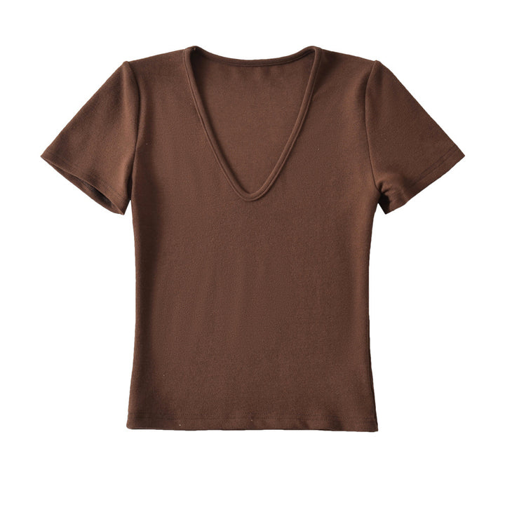 Dame V-hals T-shirt med figursyet snit Stilla