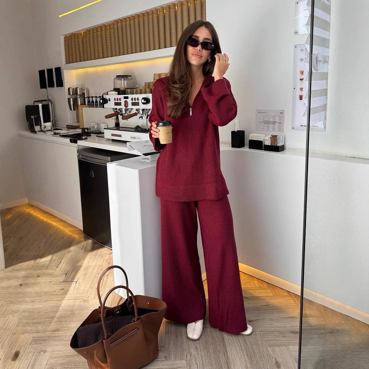 Dame Casual Strik Suit med Høj Krave og Løs Fit Stilla