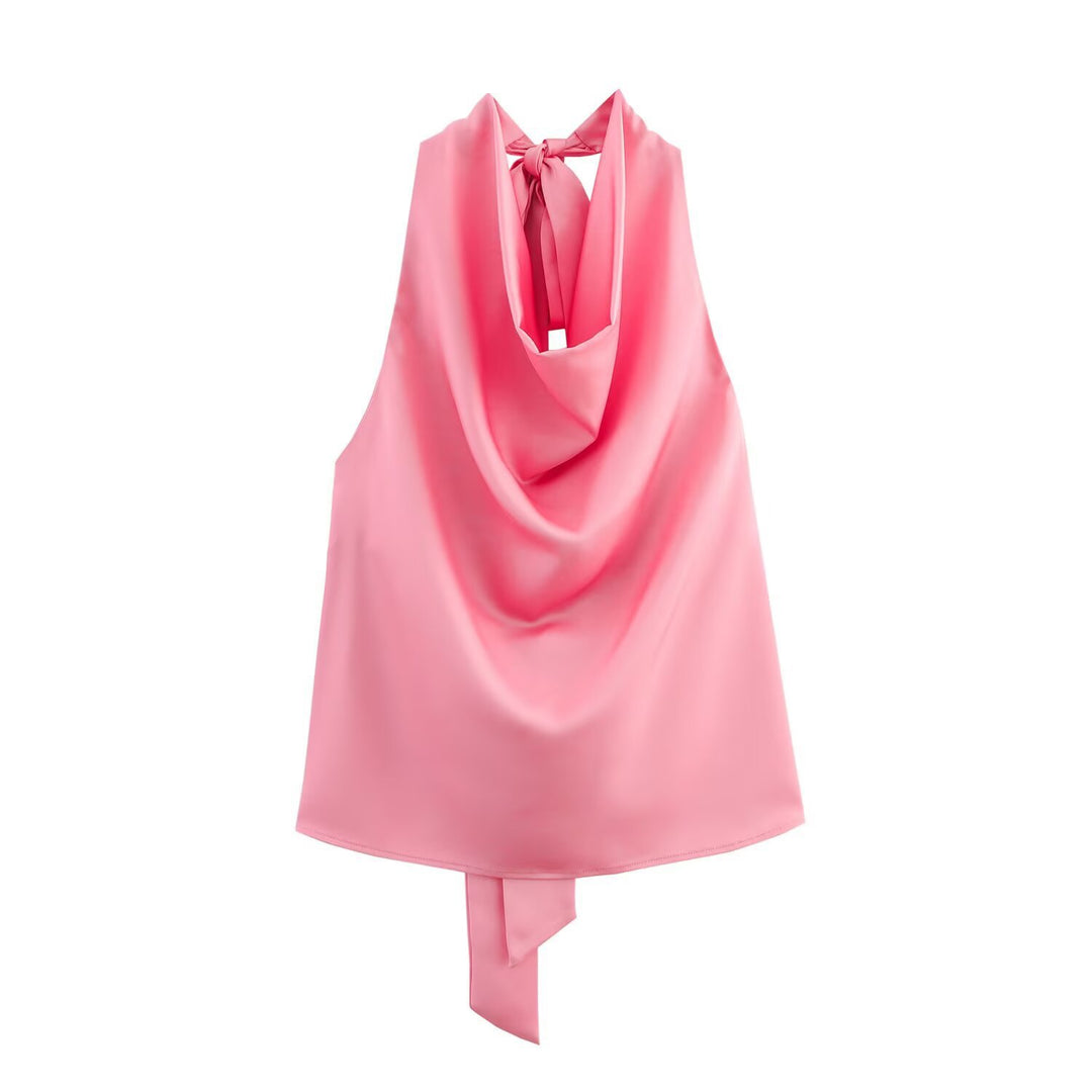 Dame Elegant Haltertop med flydende snit og elegant rygbind Skovae