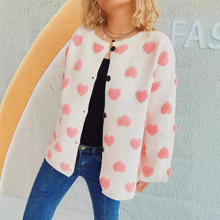 Kvindernes cardigan med hjerte-motiv og knapdetaljer Stilla