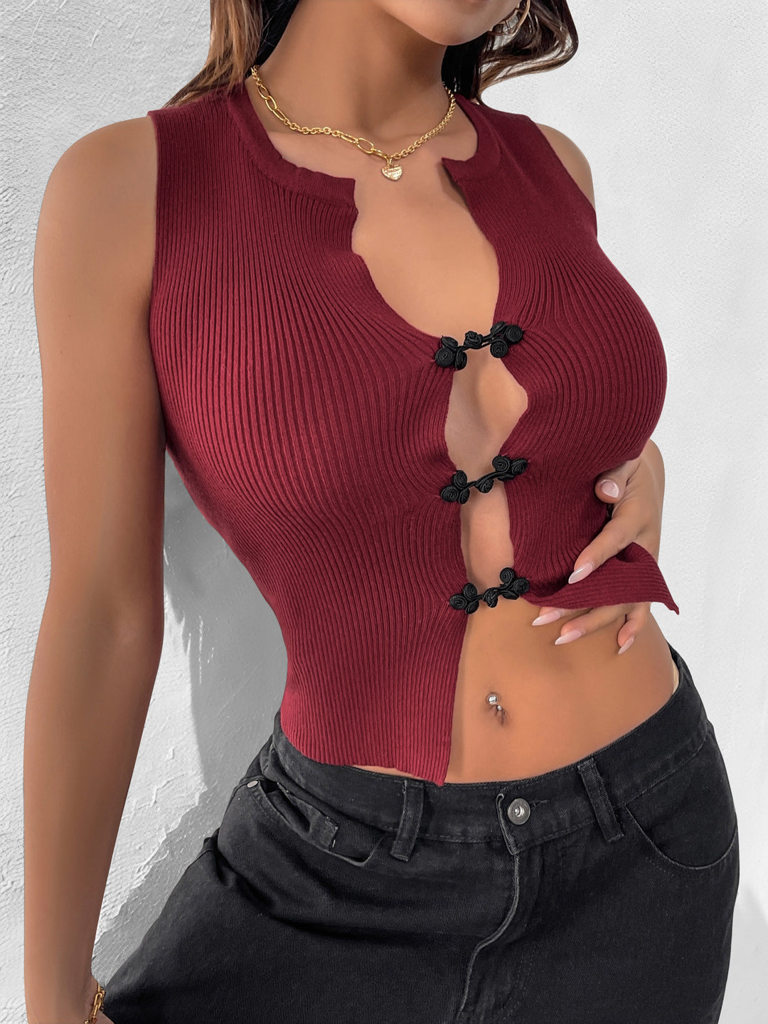 Femme Ribben Knap-Cardigan Top Stilla
