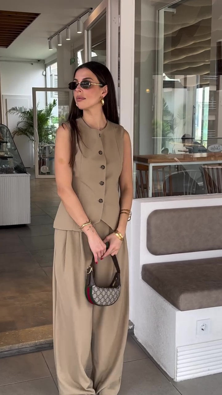 Herrer skræddersyet button-up vest og bredskåret bukser sæt Stilla