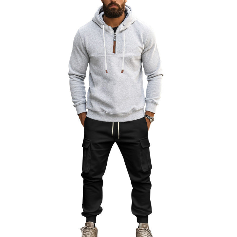 Herrer sporty hoodie-sæt med lynlås og praktiske lommer Stilla