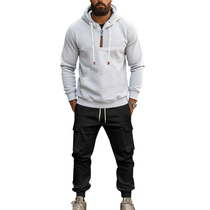 Herrer sporty hoodie-sæt med lynlås og praktiske lommer Stilla