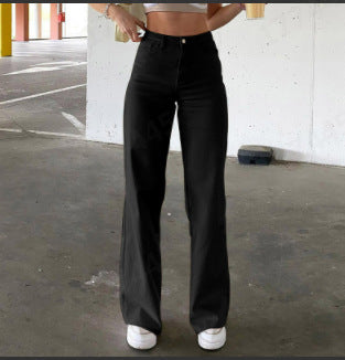 Dame Højskåret Relaxed Fit Denim Bukser med Bred Ben Stilla
