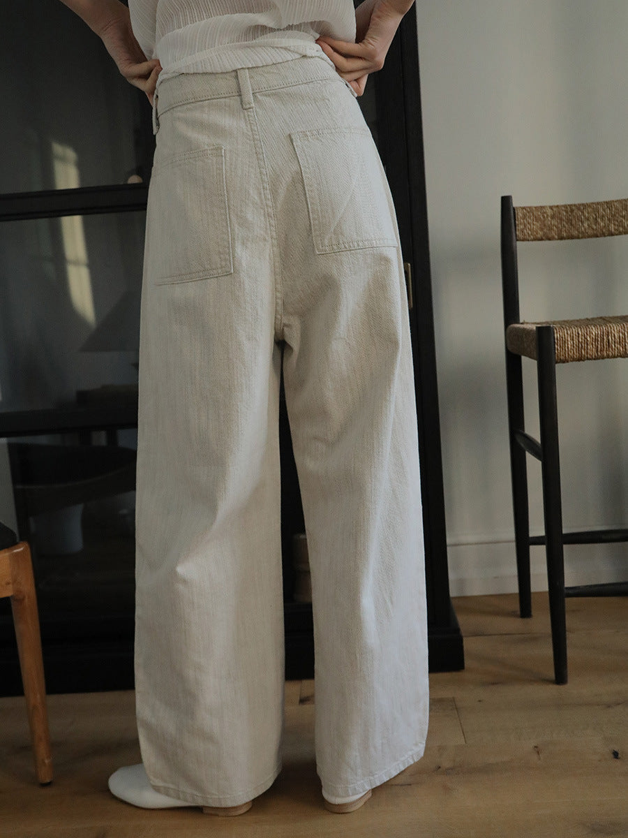 Dame bred bomuldsbukser med elastisk linning og funktionelle lommer Stilla