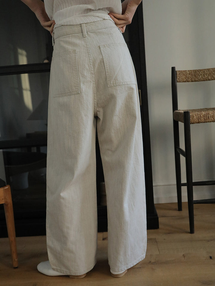 Dame bred bomuldsbukser med elastisk linning og funktionelle lommer Stilla