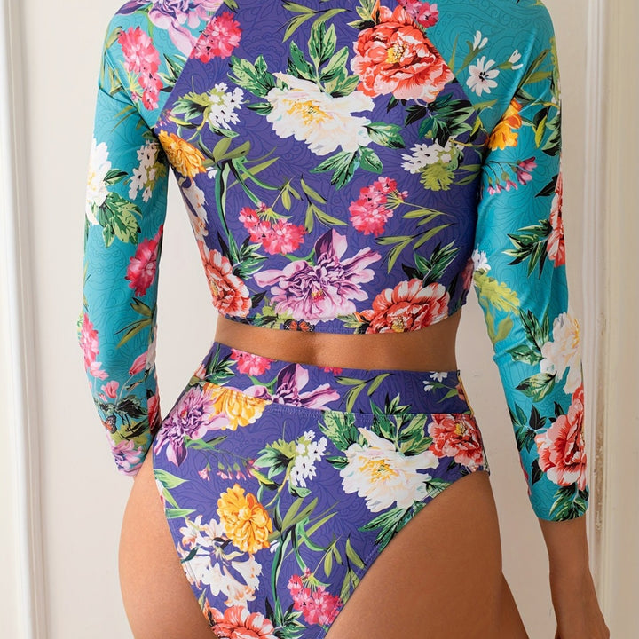 Dame Sporty Badedragt med floral Cut-Out og lange ærmer Stilla