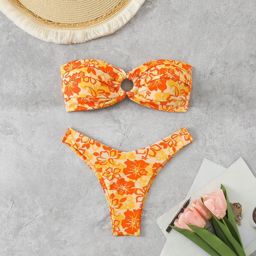 Dame Bandeau-bikini med raffineret blomstermønster Skovae
