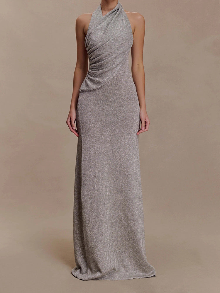 Damer Elegant Maxi kjole med skinnende stof og raffineret vavledetail Skovae