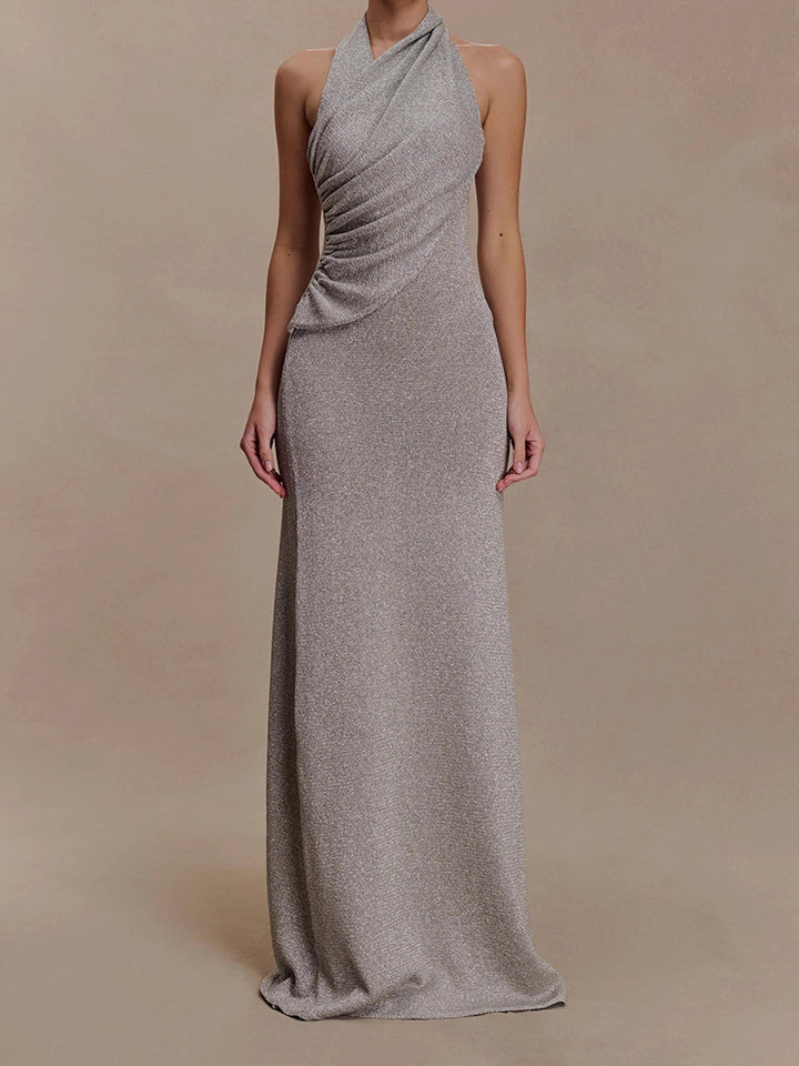 Damer Elegant Maxi kjole med skinnende stof og raffineret vavledetail Skovae
