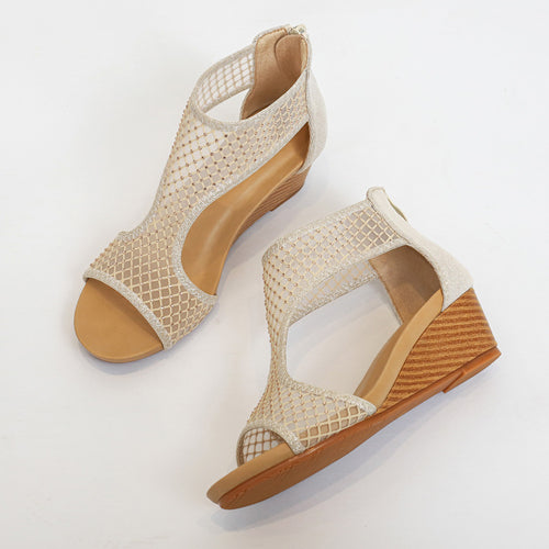 Damer Open-Toe Wedge Sandaler med netmønster og glimmersten-applikationer Stilla