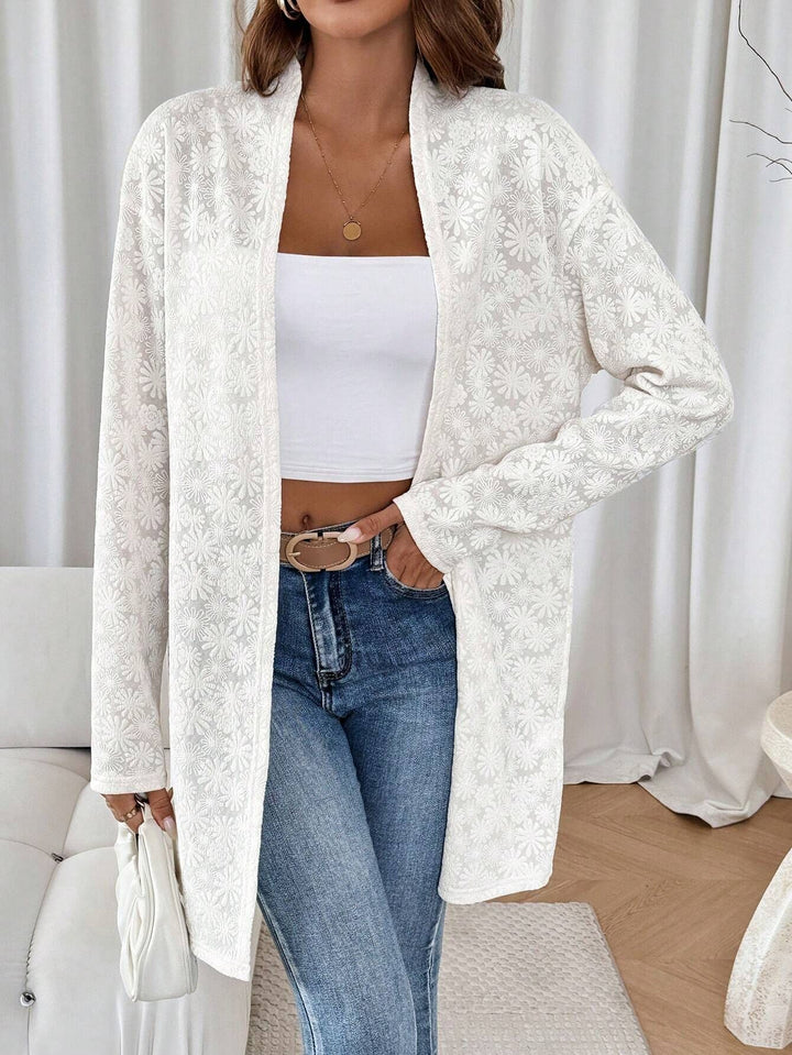 Dame nan fein bestikket Langcardigan af semi-transparent spids med floral strukturrelief Skovae
