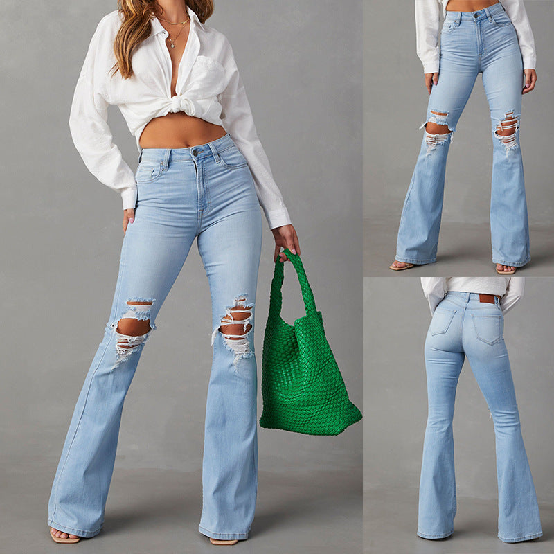 Dame Flared Jeans med revne-detaljer og høj talje Stilla