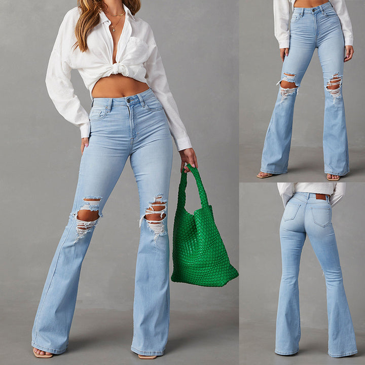 Dame Flared Jeans med revne-detaljer og høj talje Stilla