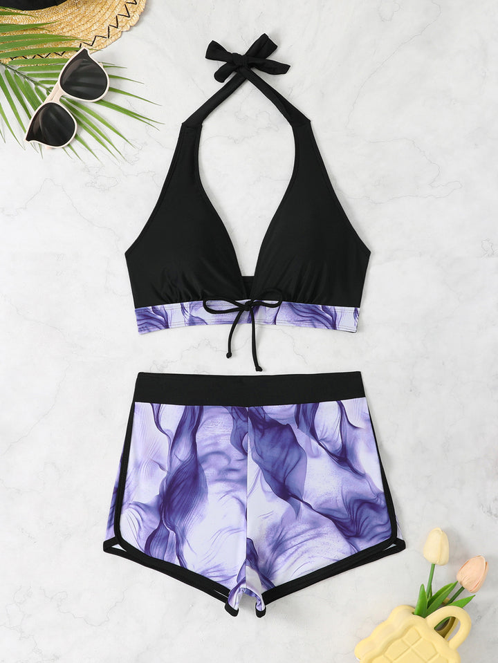 Dame sporty bikini sæt med dyb v-hals og komfortable shorts Skovae