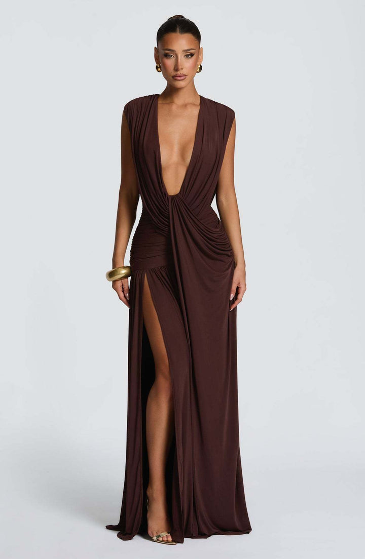 Damer Elegant Wrap Dress med Dyb V-Hals og Rynket Skirt