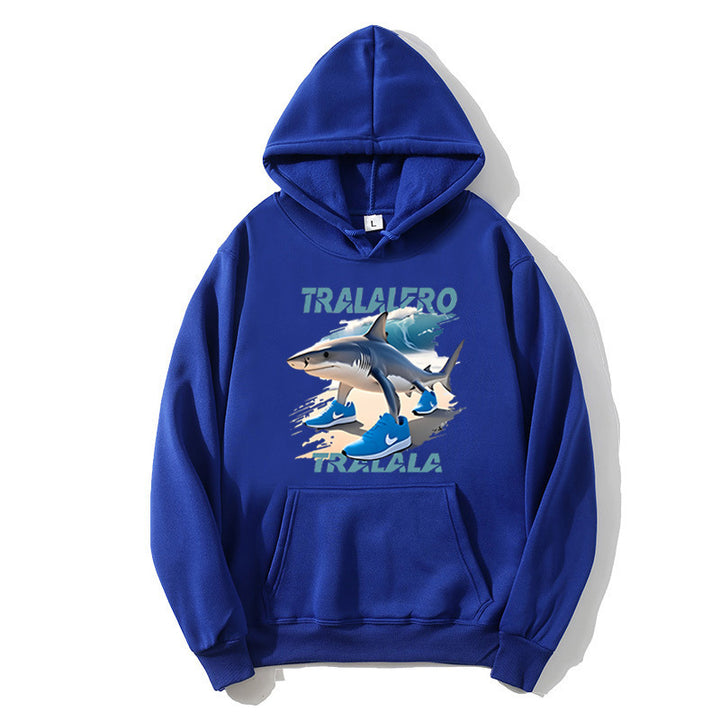 Dame hoodie med sjov hajmotiv og grafiske elementer Skovae