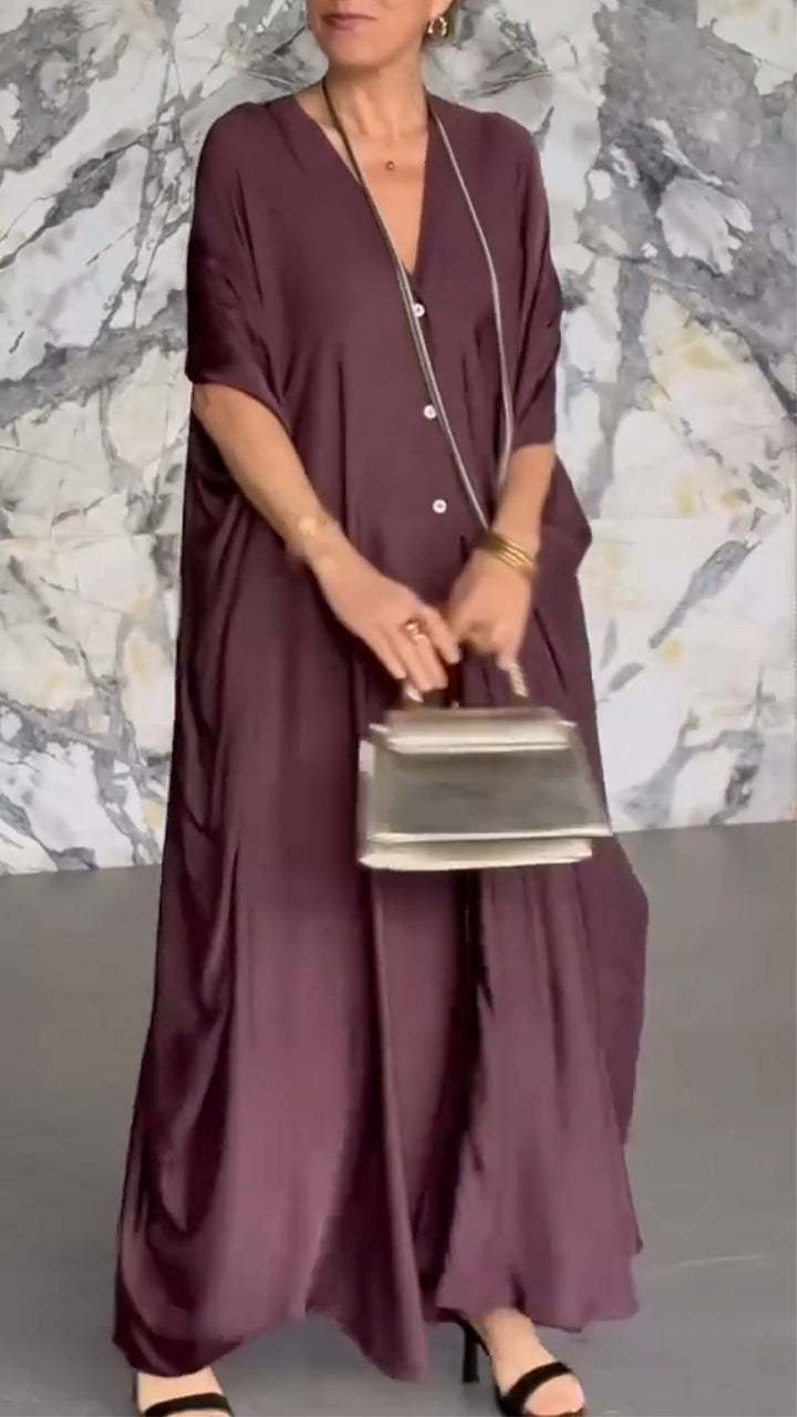 Dame Elegant Maxi-kjole med knapdetaljer Stilla