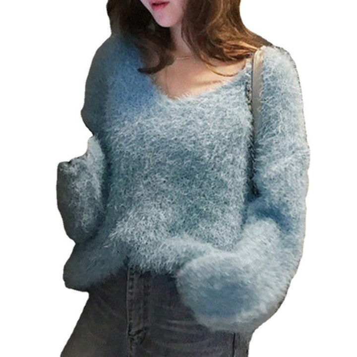 Femme Fluffy V-Udsnit Strikpullover Stilla
