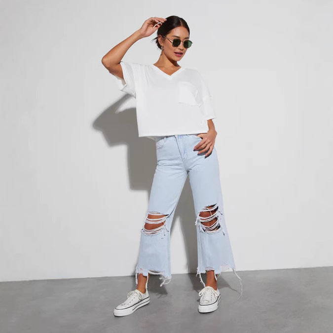 Dame moderigtigt Oversize T-shirt med brystlomme Stilla