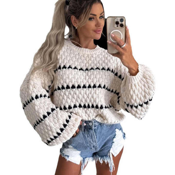 Kvinders hyggelige chunky strik sweater med unikt mønster Stilla
