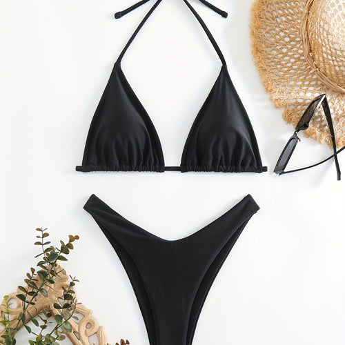 Dame Triangel-Bikini-sæt med rynket design Skovae
