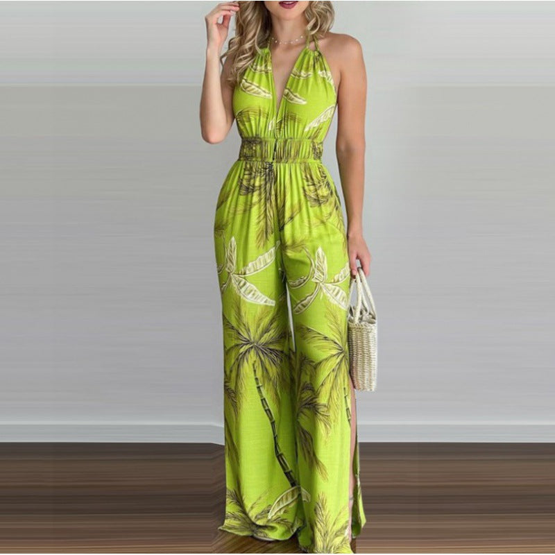 Kvinder Bohemian Halterneck Maxi Jumpsuit med siden slids Stilla