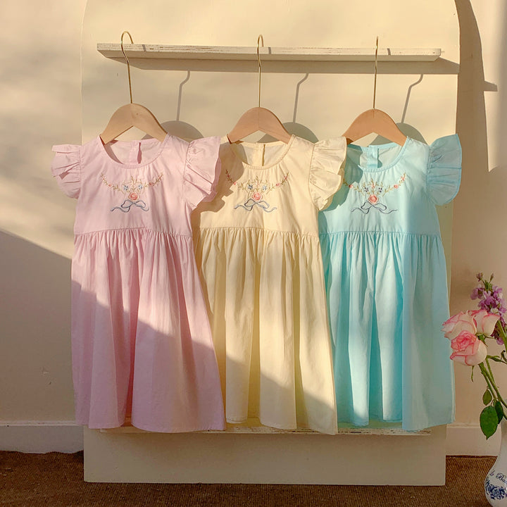 Pige Broderet Bomuldsdress Stilla