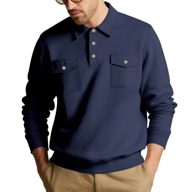 Herren nan Polokrave Sweatshirt med påsyede brystlommer og ribbede manchetter Skovae