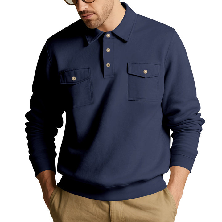 Herren nan Polokrave Sweatshirt med påsyede brystlommer og ribbede manchetter Skovae